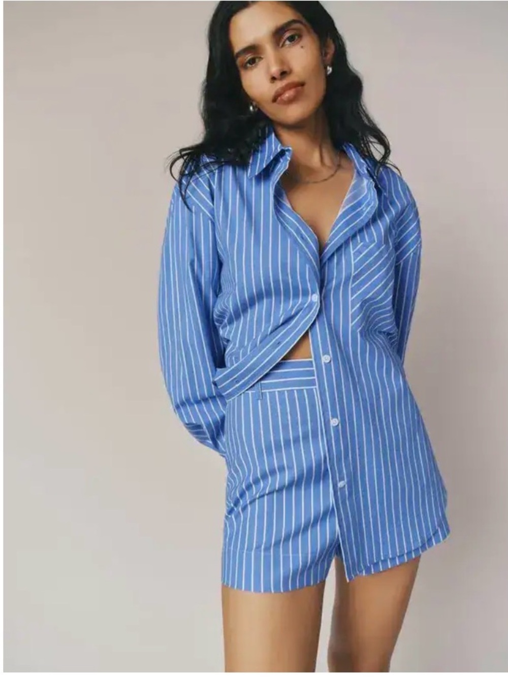 Reformation Will Blue Striped Oversized Boxy Shirt M